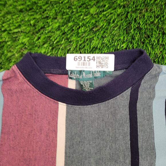 Vintage 90s MOD Stripes Shirt Large 21x27 Blue Red - Picture 11 of 12